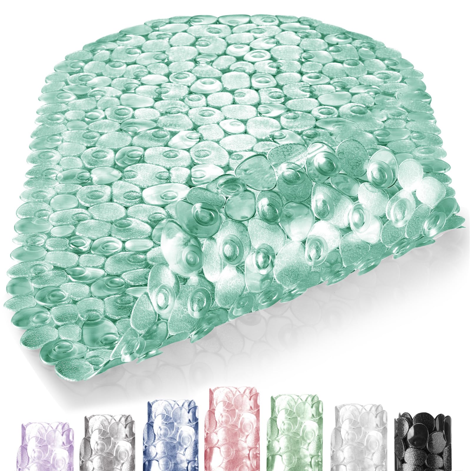 DOPROP Pebble Non-Slip Bath Mat – PVC Shower Mat with Suction Cups, Green