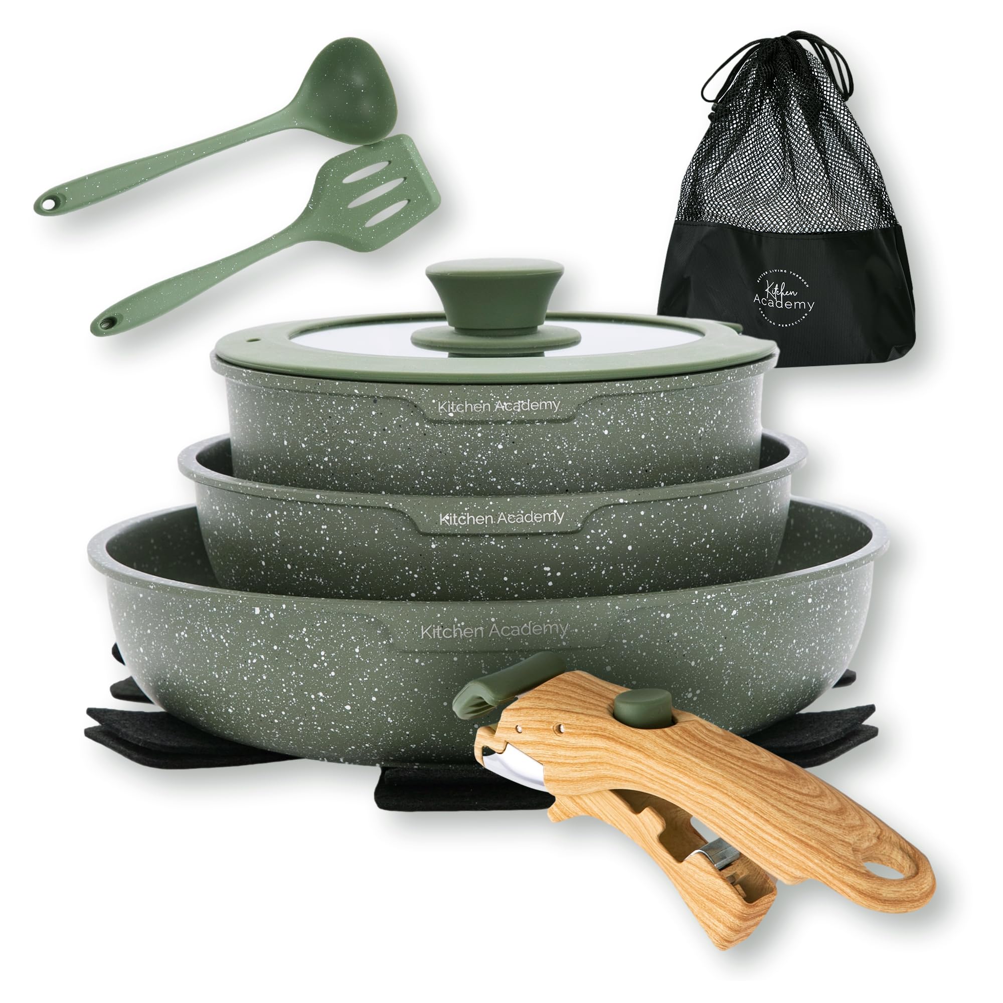 Kitchen Academy 10-Piece RV Cookware Set – Green Induction Pots and Pans