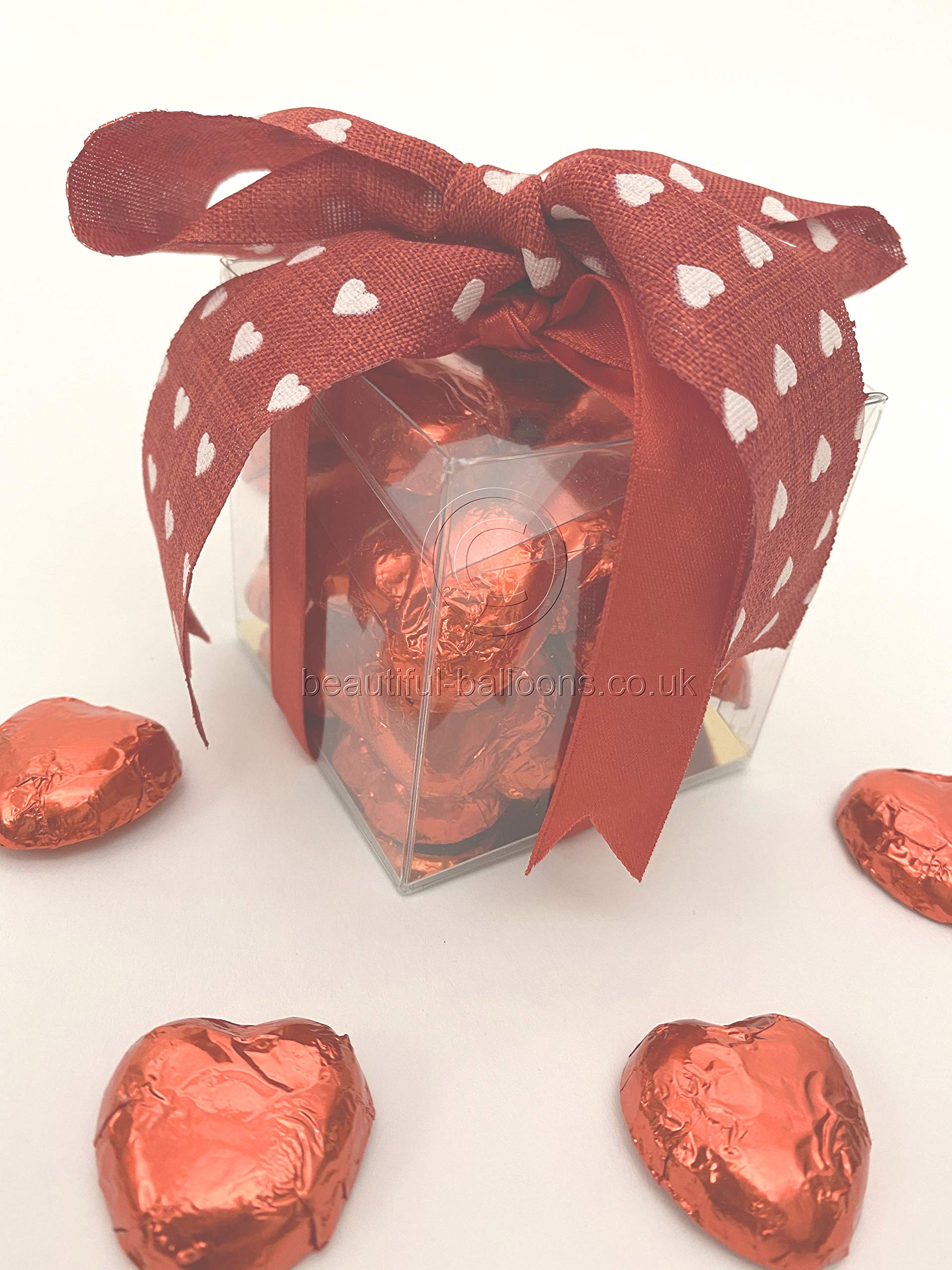 30 Red Foil Heart Chocolates – Handmade Milk Chocolate Gift