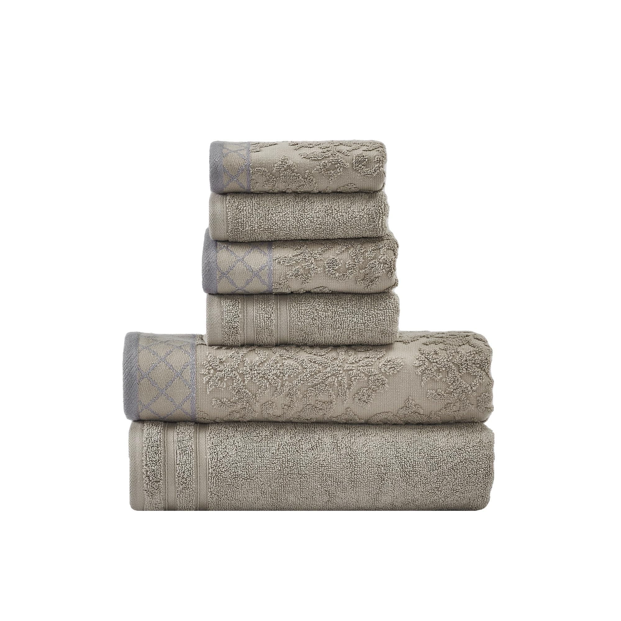 Amrapur Damask Jacquard Cotton Towel Set – 8-Piece Luxury Bath – Taupe