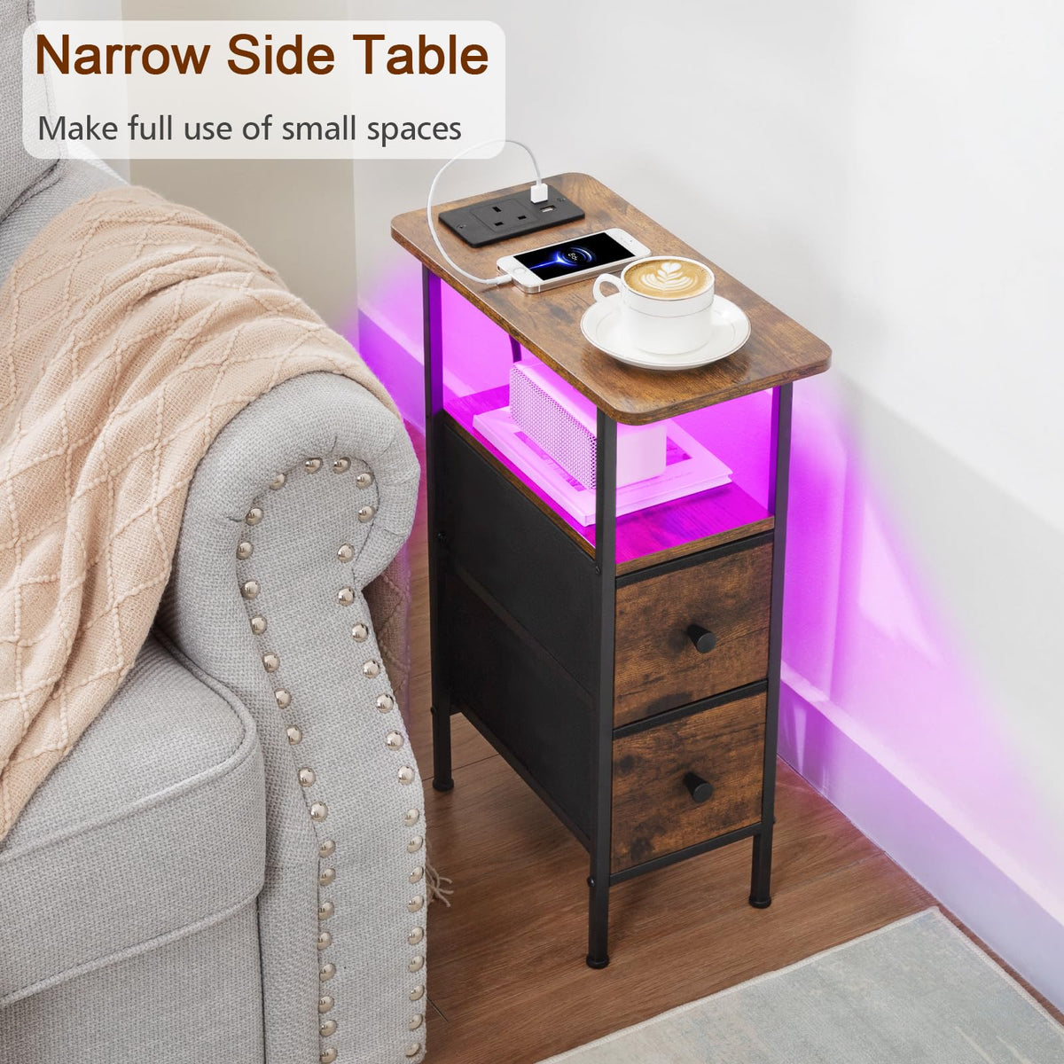 LOAKEKEL Narrow Bedside Table Set of 2, Slim Side Table for Bedroom - image 5