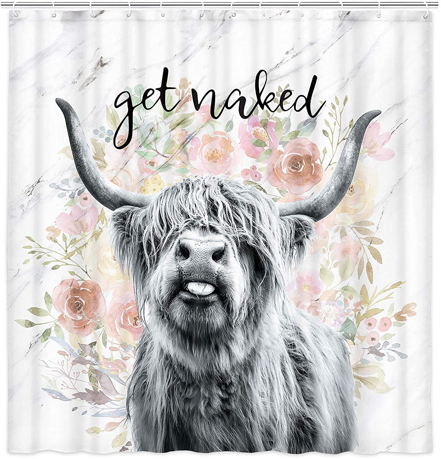 Highland Cow Floral Shower Curtain – Farmhouse Bathroom Decor