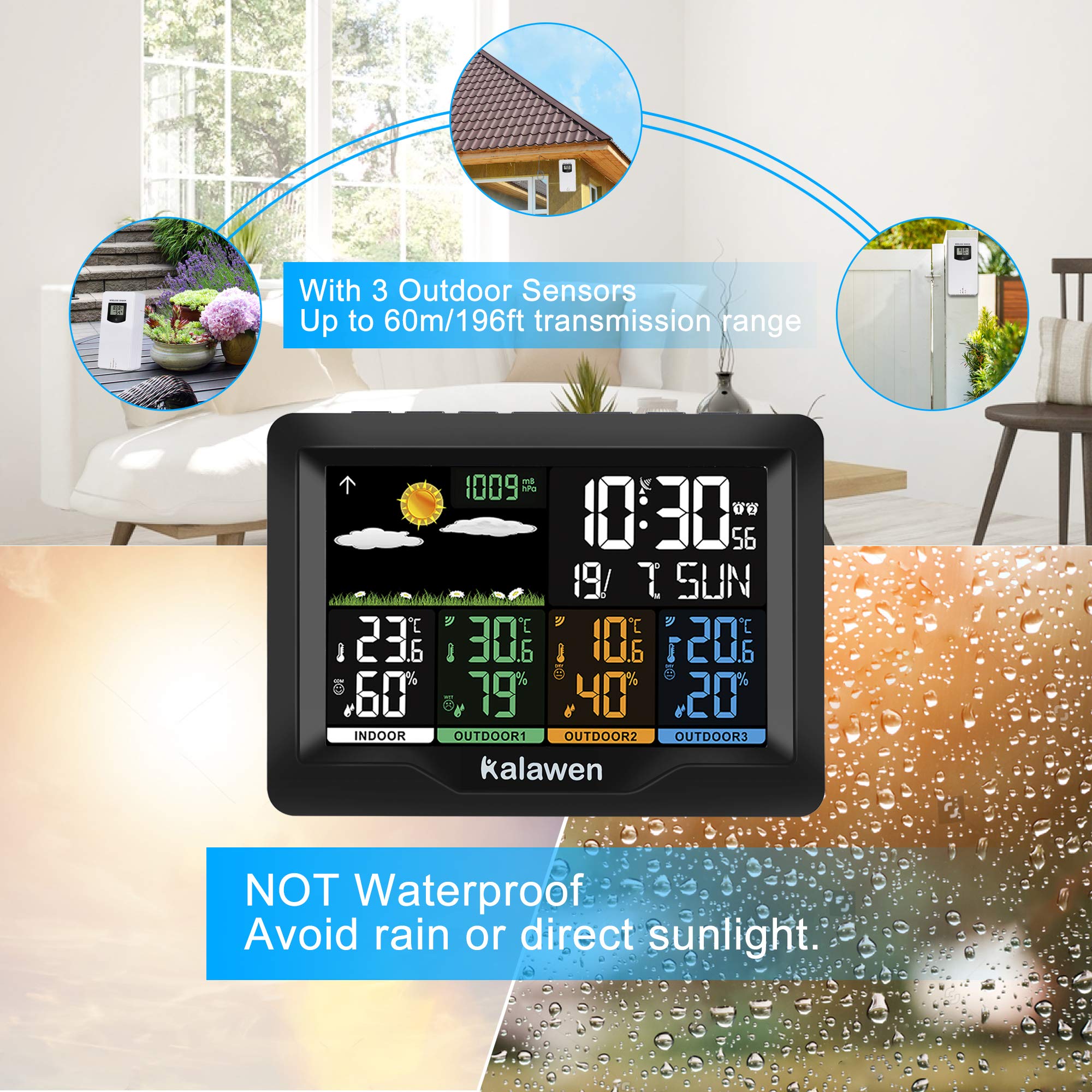 Kalawen Weather Station with 3 Outdoor Sensors | MSF Wireless Barometer