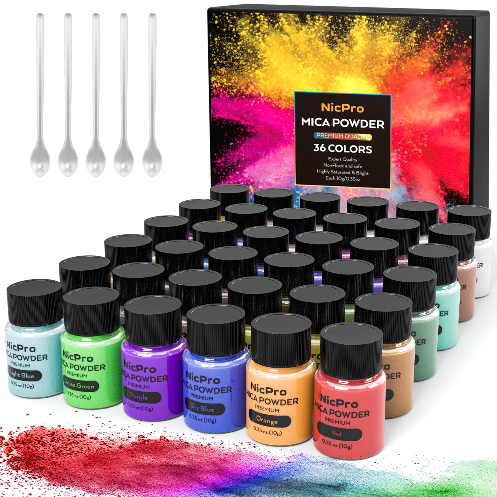 Nicpro 36 Colors Mica Powder Set – Metallic Epoxy Resin Pigment, 10g