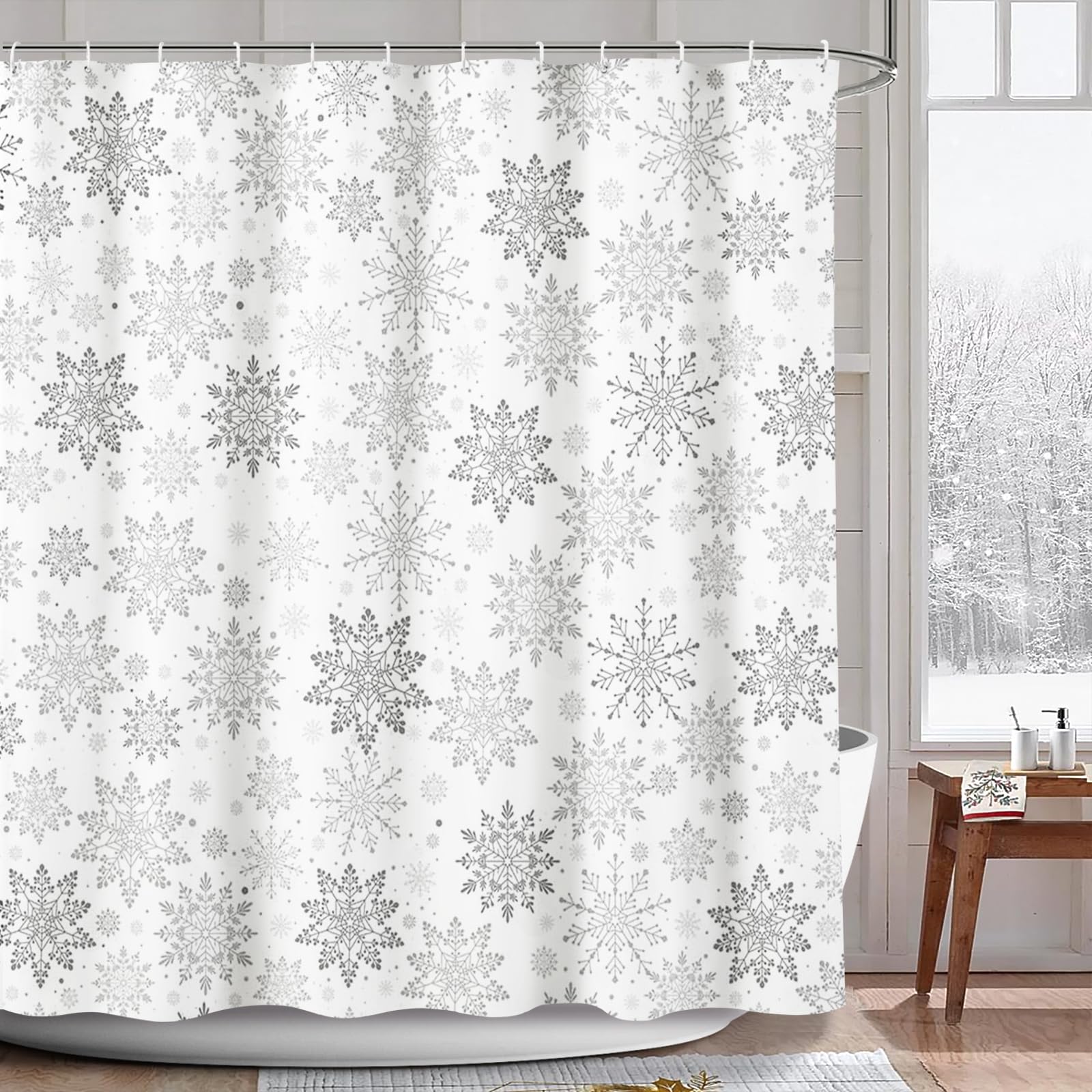 AIBIIN Winter Snowflake Shower Curtain | Waterproof Polyester – 71x71"