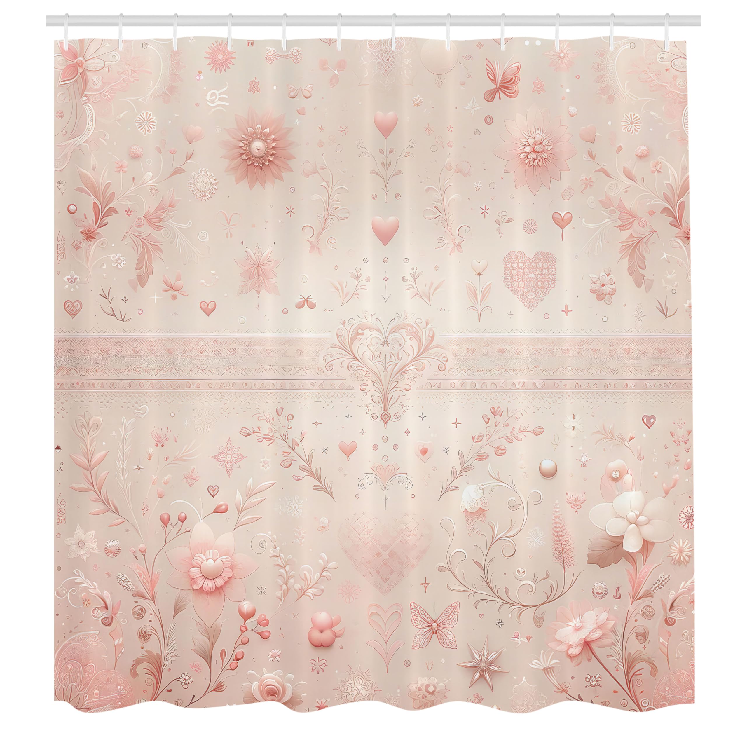 Abakuhaus Vintage Floral Shower Curtain | Pink Cottagecore Fabric Decor