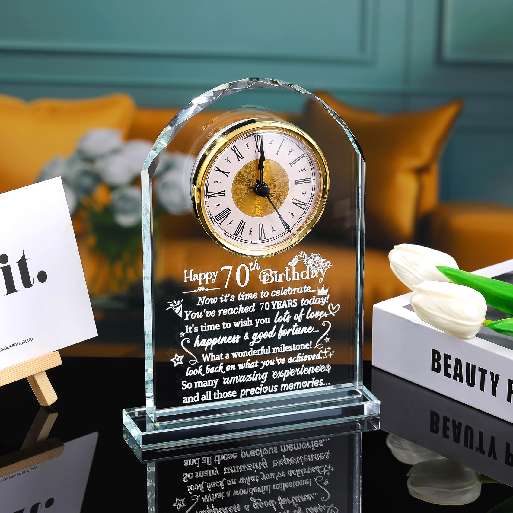 70th Birthday Glass Keepsake Clock – Milestone Gift for Men & Women