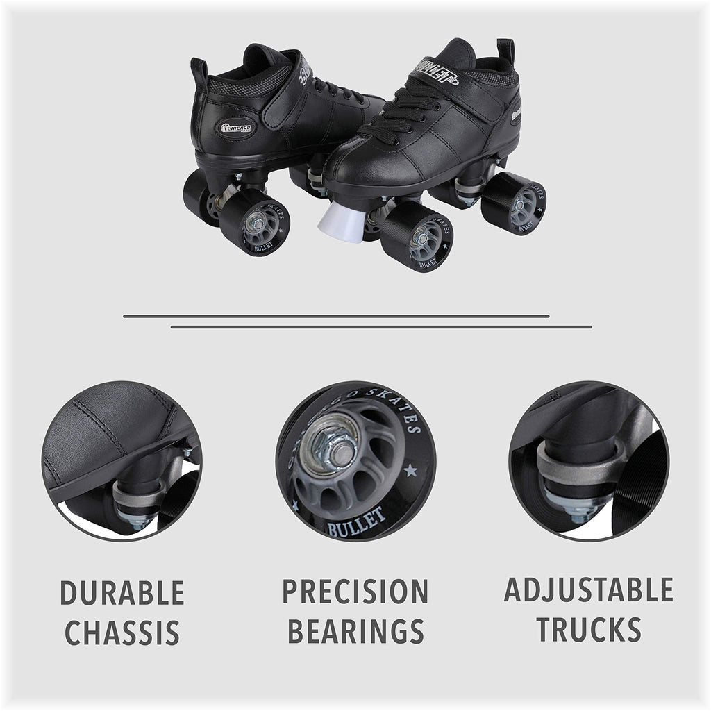 Chicago Skates Bullet Men's Speed Roller Skates | Black Vinyl | Size 11