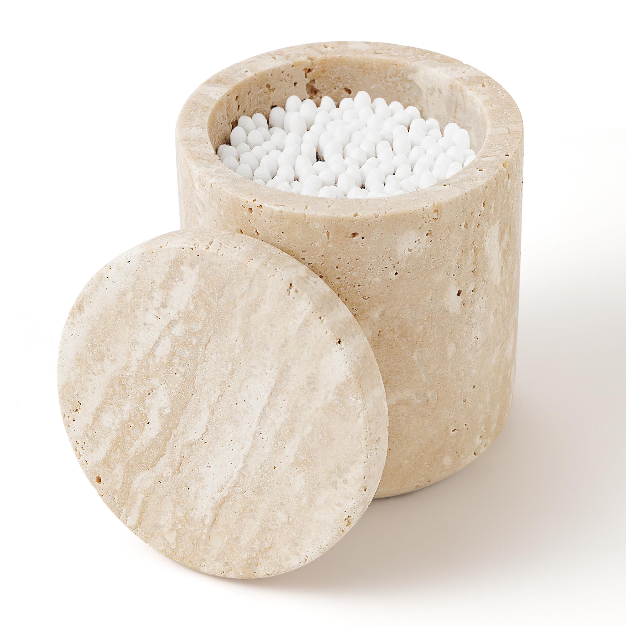 WORHE Natural Marble Canister – Italian Stone Cotton Bud Holder with Lid