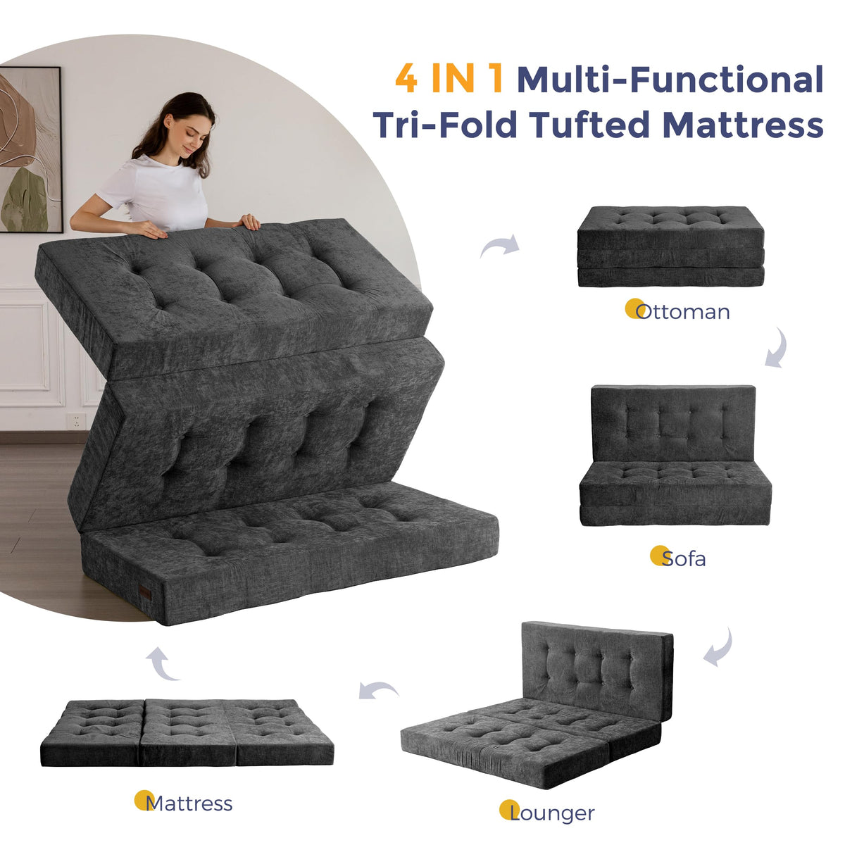 MAXYOYO Folding Mattress Chenille Fabric 15cm, Sofa Bed for Guest - image 5