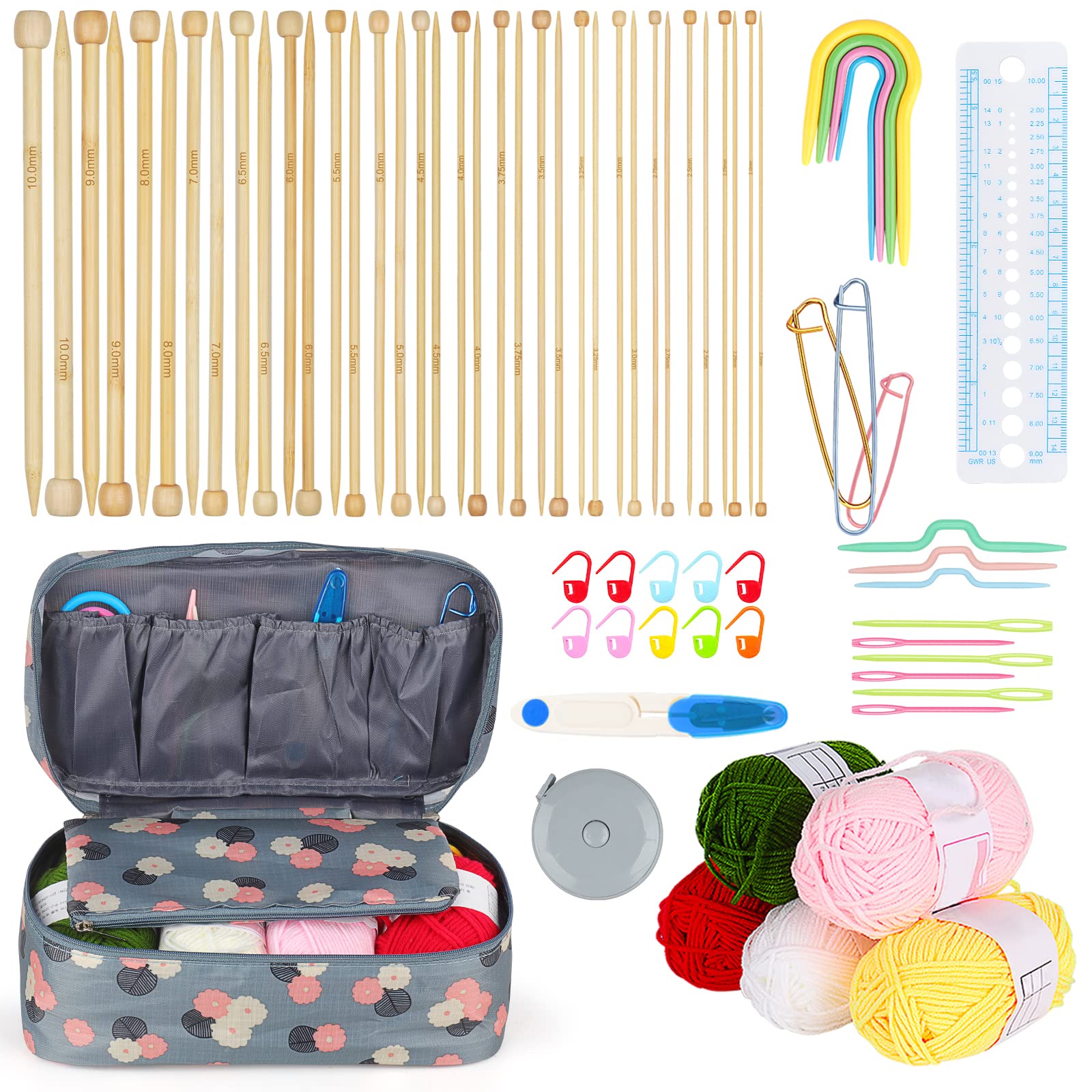 Aeelike Bamboo Knitting Needles Set - 18 Pairs Starter Kit with Yarn