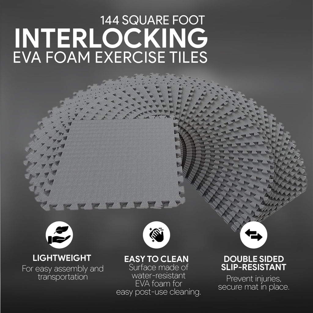 Signature Fitness EVA Foam Interlocking Exercise Mat, 1/2" Thick, 144 Sq Ft