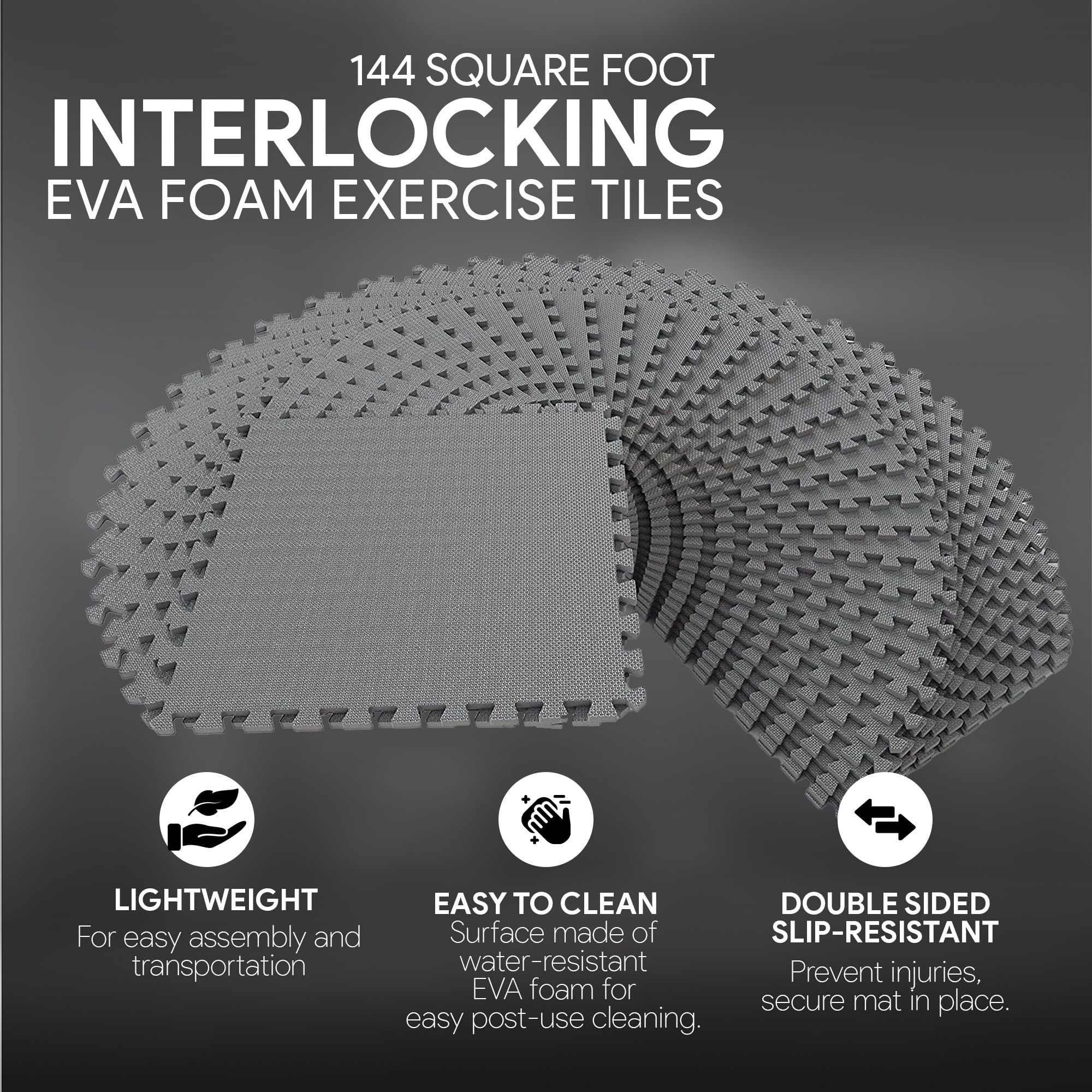Signature Fitness EVA Foam Interlocking Exercise Mat, 1/2" Thick, 144 Sq Ft