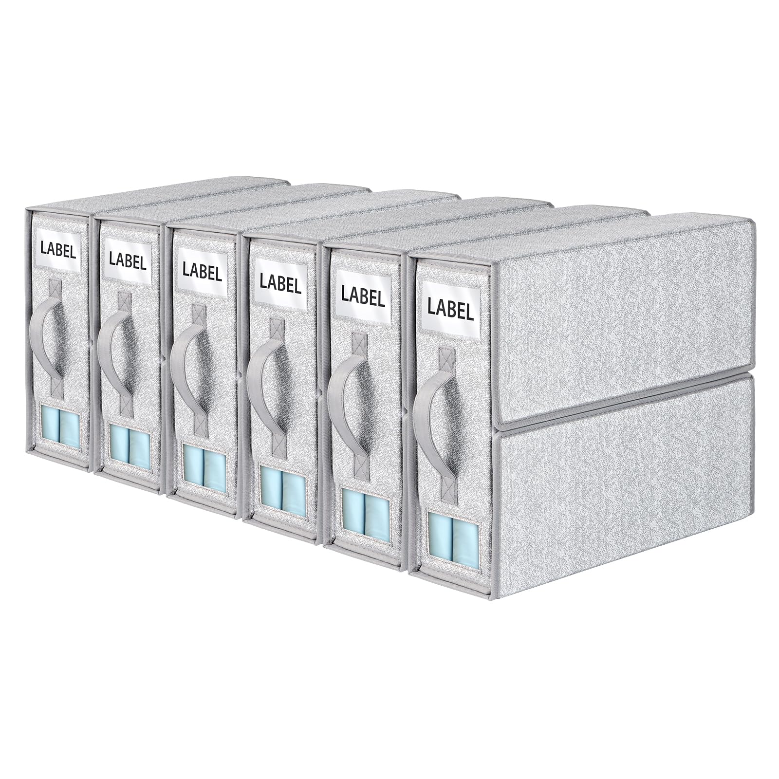 Syeeiex Bed Sheet Organiser - 6 Pack Foldable Linen Storage Boxes, Grey