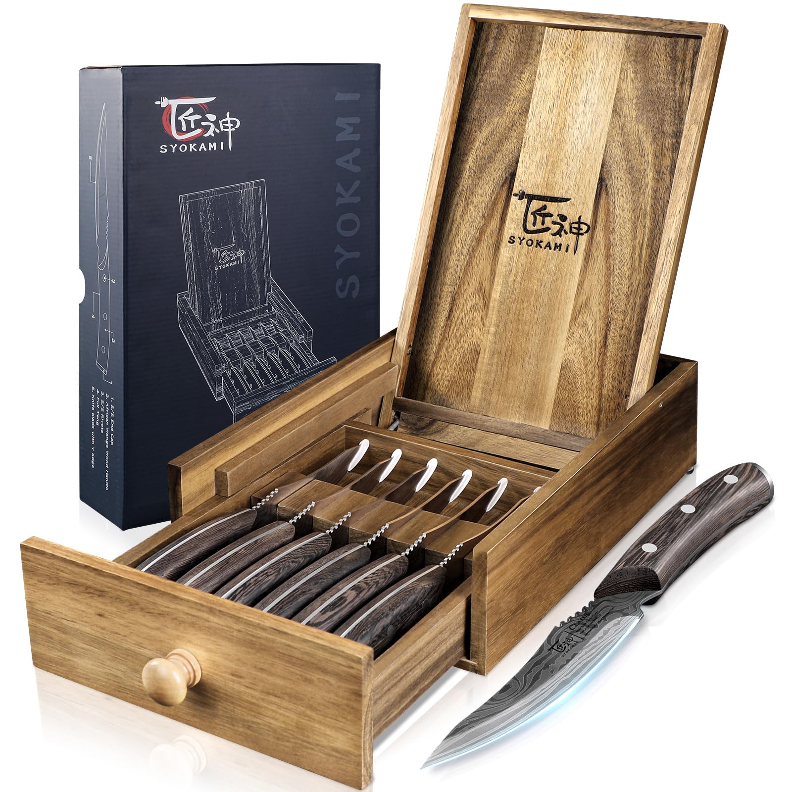 SYOKAMI 6-Piece Steak Knife Set | Non-Serrated Japanese Steel Full Tang