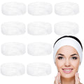 Belle Vous 10 Pack White Spa Facial Headbands | Adjustable Velvet Wrap