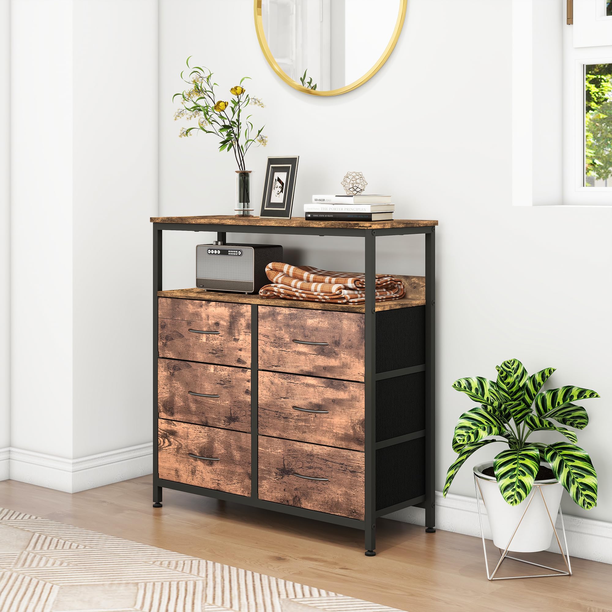 HOMERECOMMEND 6-Drawer Fabric Dresser – Industrial Storage Chest