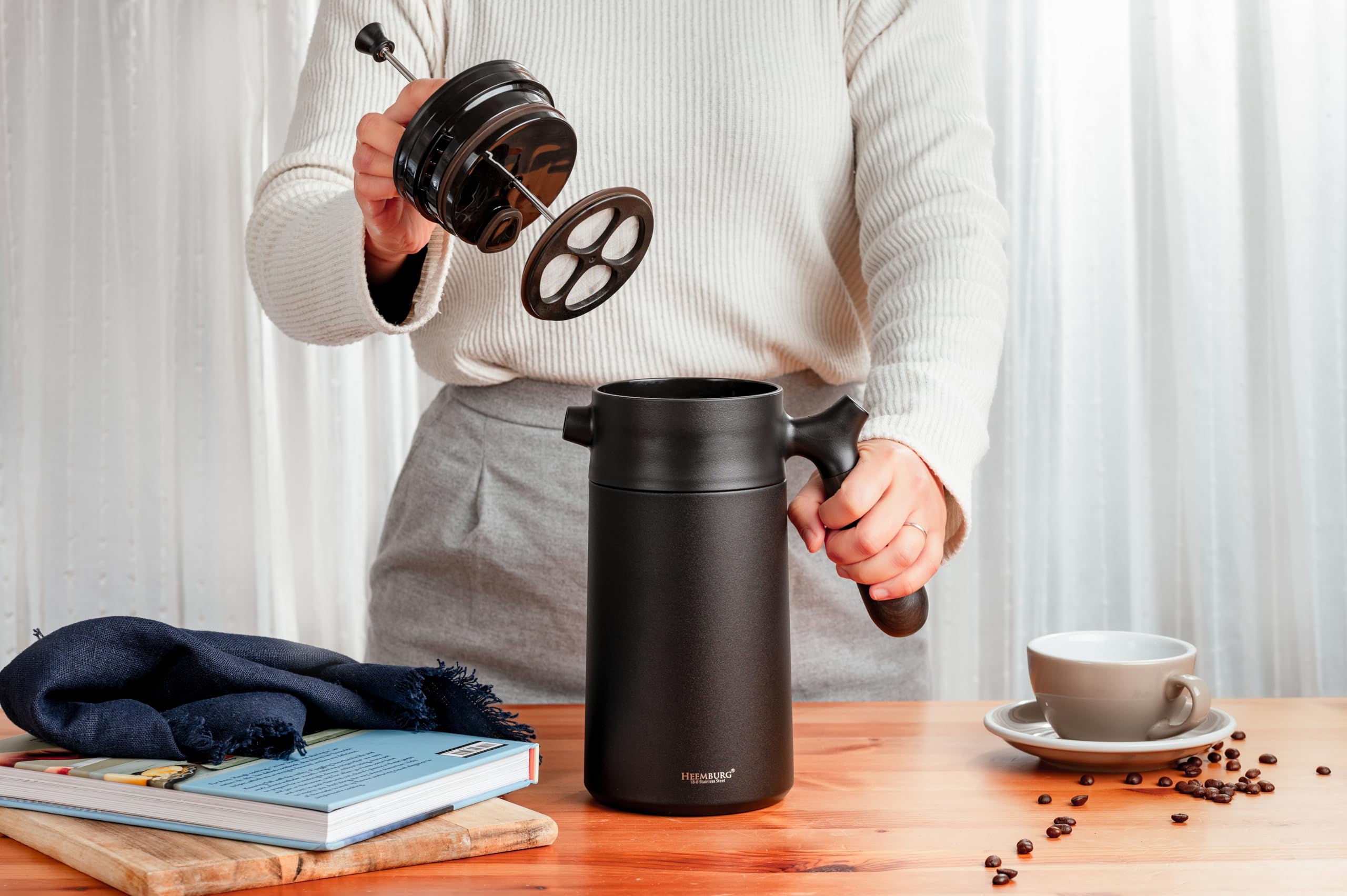 Heemburg French Press – 1000ml Double Wall Stainless Steel Coffee Maker