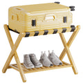 SMIBUY Foldable Bamboo Luggage Rack with Storage Shelf - Heavy-Duty Stand