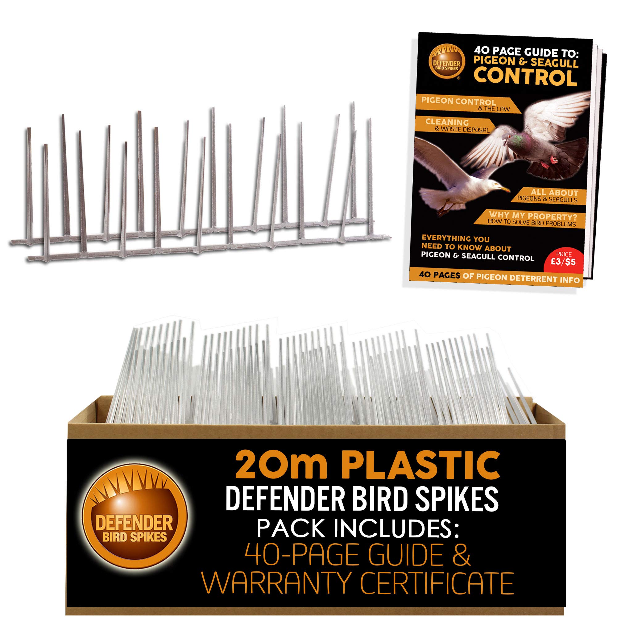 Defender Narrow Plastic Bird Spikes - 20m Pigeon Deterrent Pack