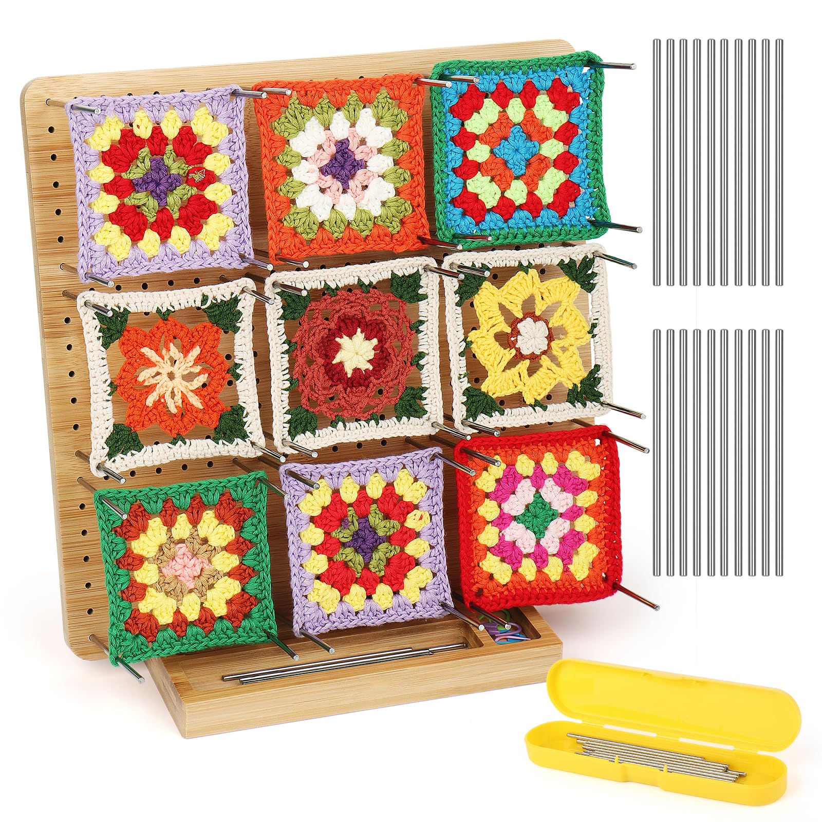 Aeelike 11 Inch Bamboo Crochet Blocking Board with 30 Stainless Steel Pins
