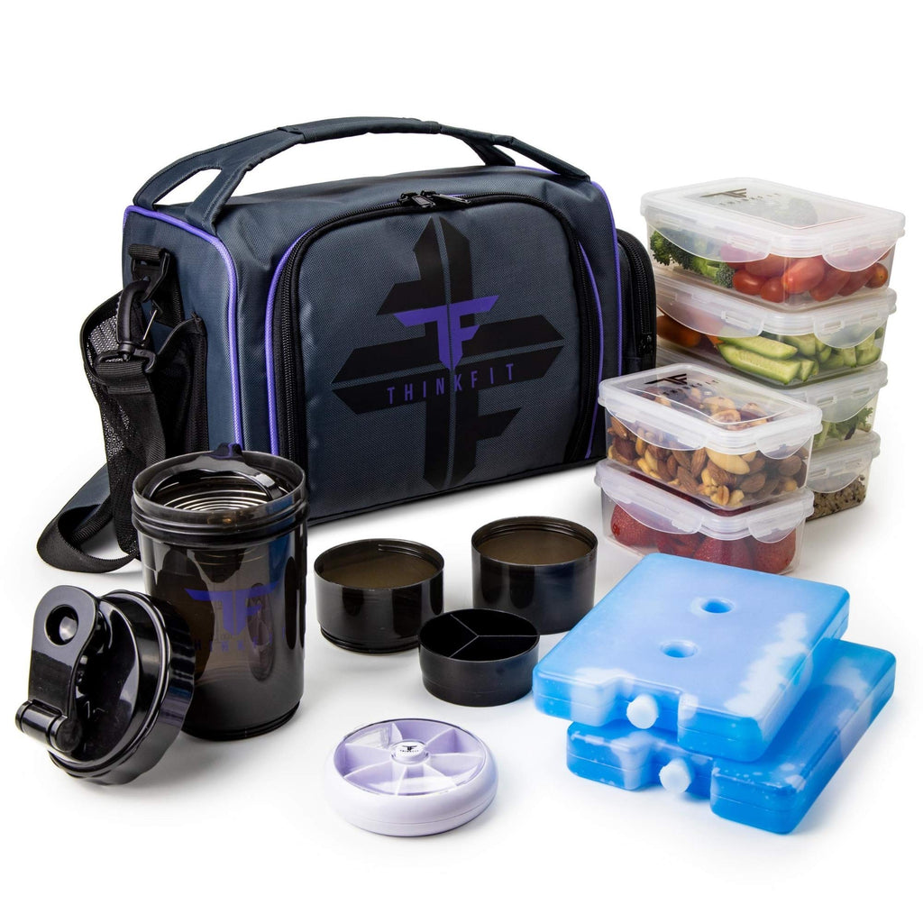 ThinkFit Insulated Meal Prep Lunch Bag with 6 Containers & Shaker - Purple