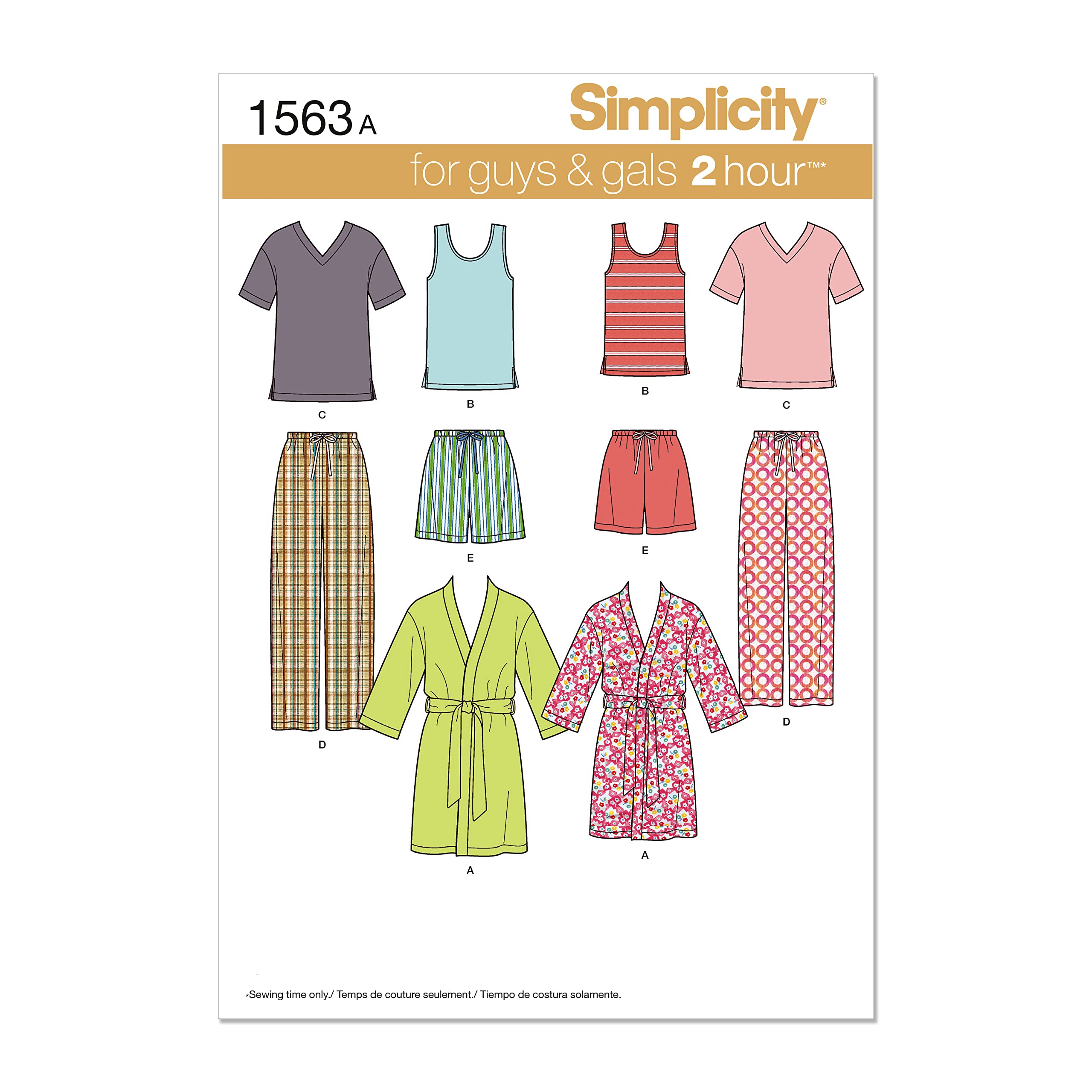 Simplicity 1563 Sewing Pattern | Unisex Sleepwear & Pajamas | Size XS-XL