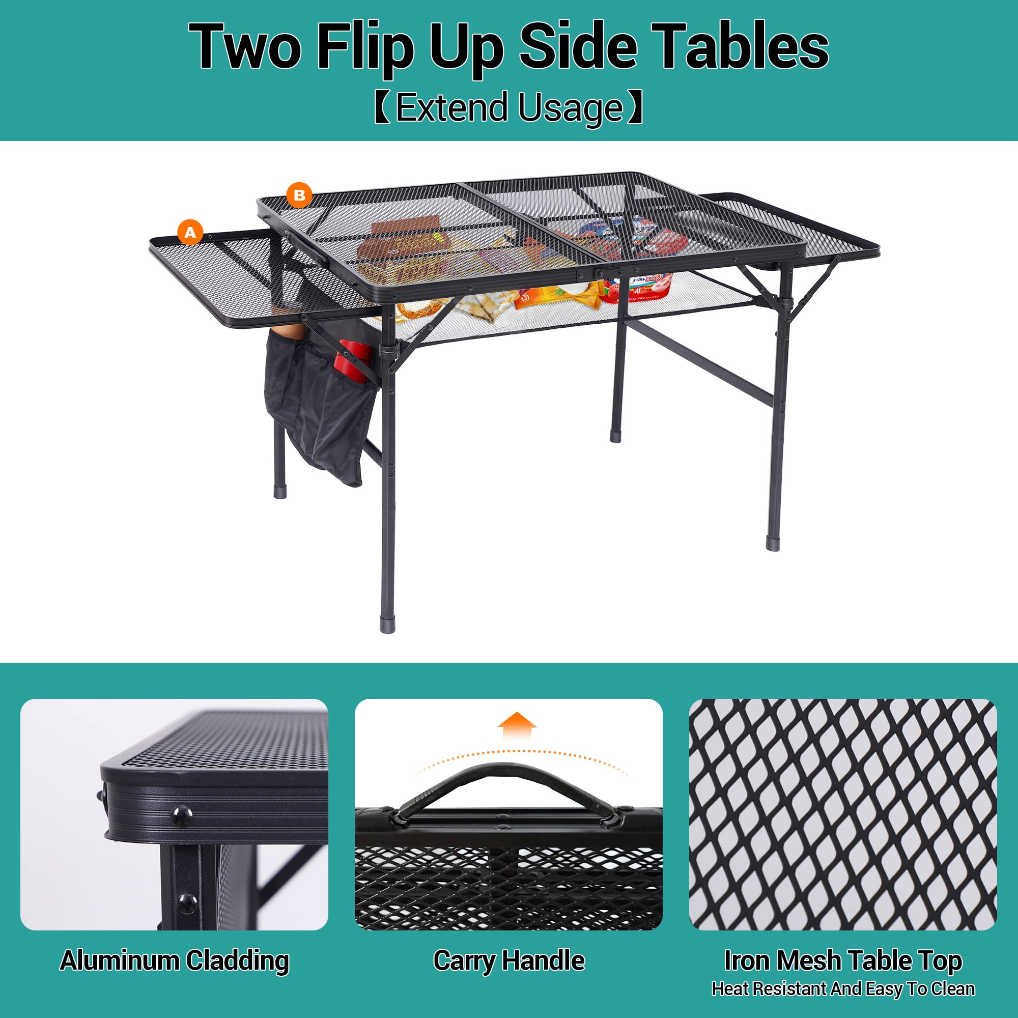 Nice C Folding Grill Table | Adjustable Height Portable Mesh Camping Table