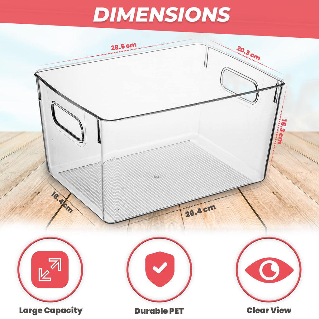 Amtido Clear Plastic Storage Bins | 4-Pack BPA-Free Kitchen Organisers