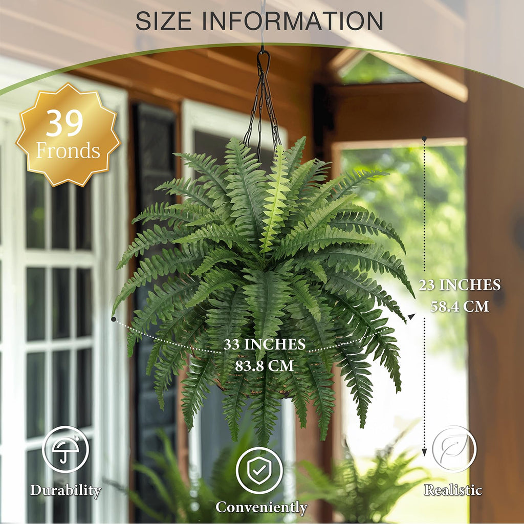 Forest Prince Artificial Boston Ferns - 4 Pack Large 33in Fake Plants