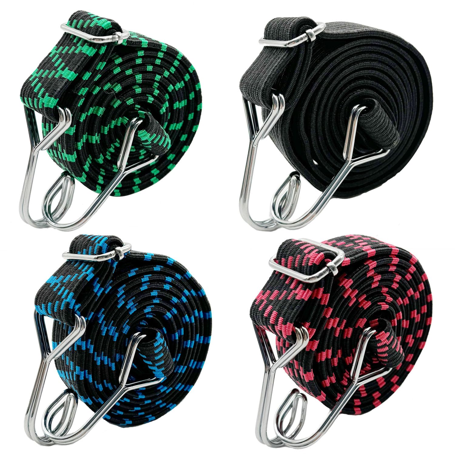 Zanmuk Heavy Duty Bungee Cords with Hooks – 2m Adjustable Straps, 4 Pack