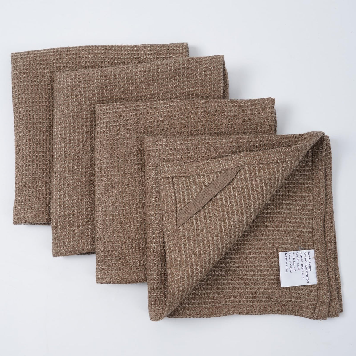 HSOFTIFY 100% Pure Linen Washcloths with Waffle Weave 4 Pack, Coffee - image 5