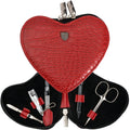 3 Swords Germany 5-Piece Manicure Pedicure Set | Red Croco Leather Case