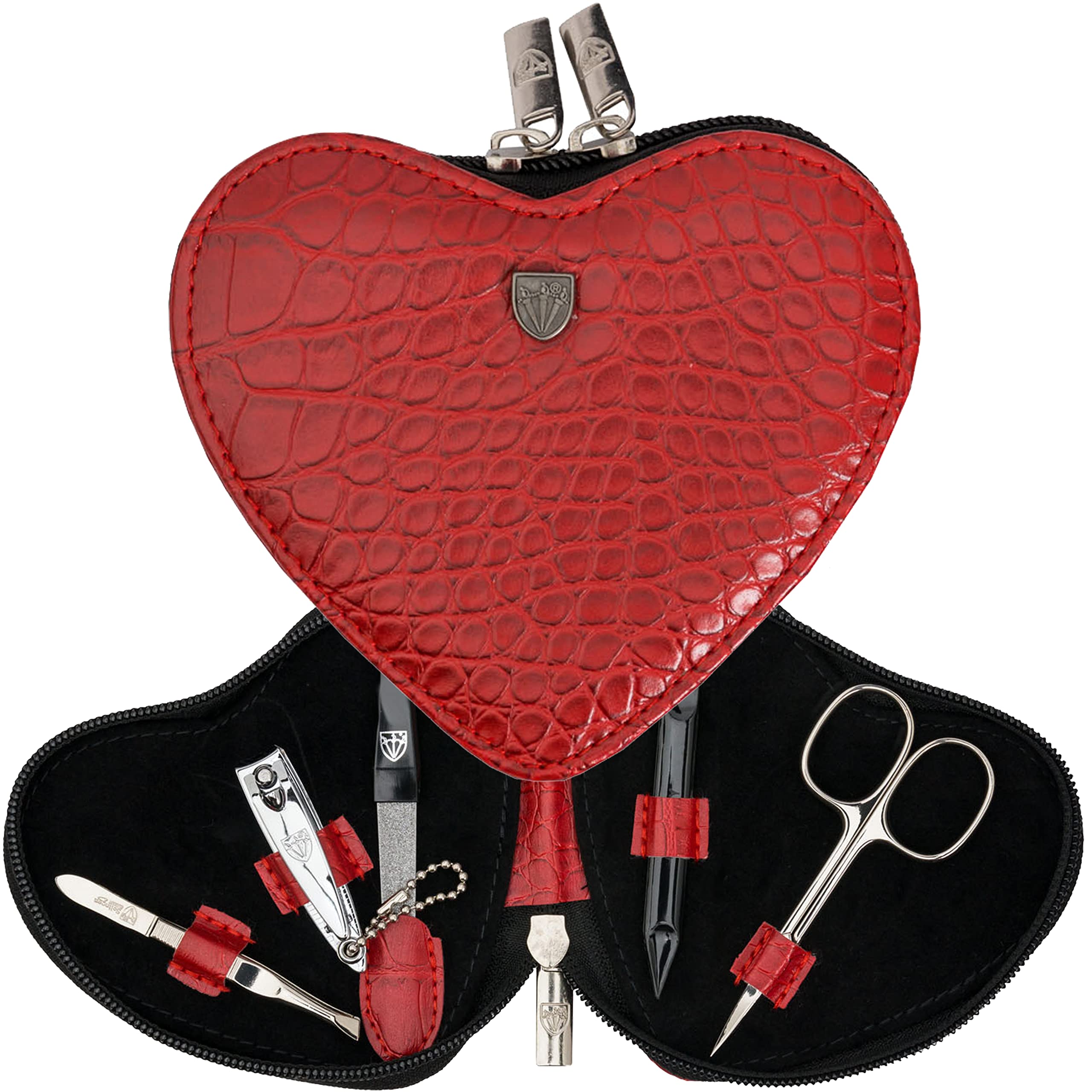 3 Swords Germany 5-Piece Manicure Pedicure Set | Red Croco Leather Case
