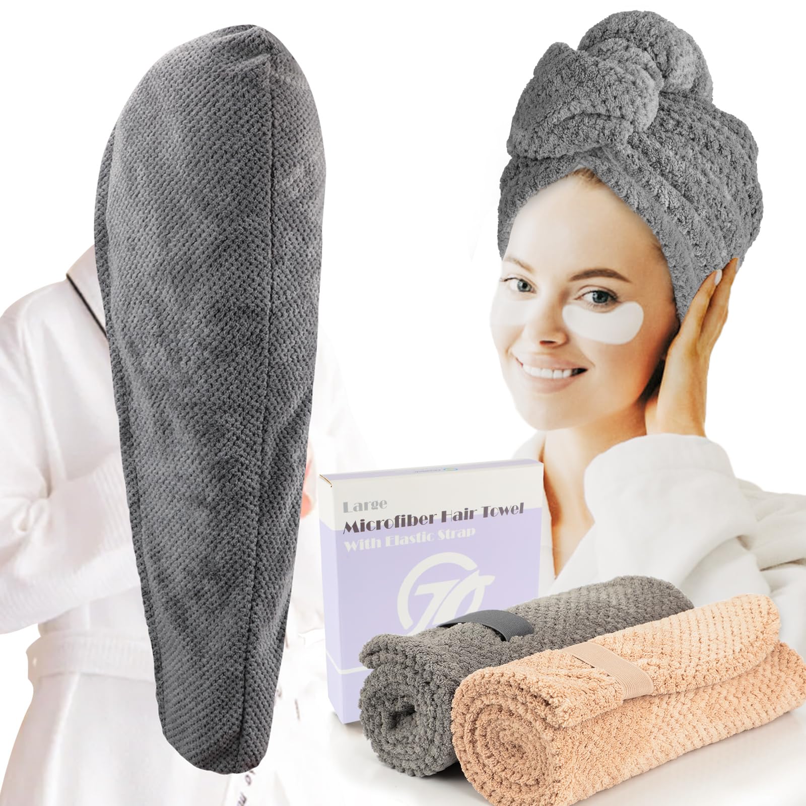FREATECH 2-Pack Large Microfibre Hair Towel Wrap | Anti-Frizz Turban