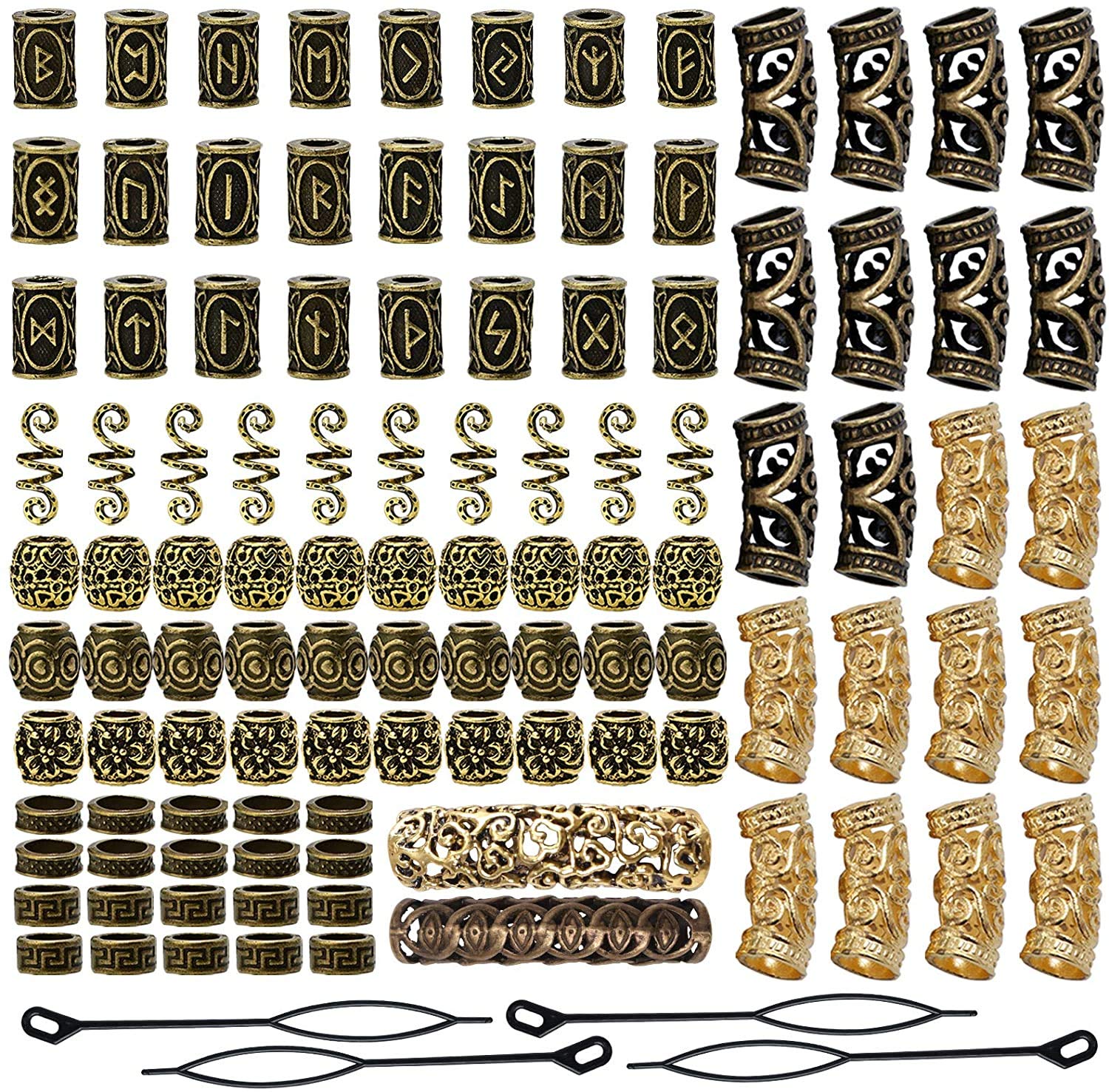 Jolof Store Viking Rune Beard Beads – 110pc Nordic Hair Braiding Kit