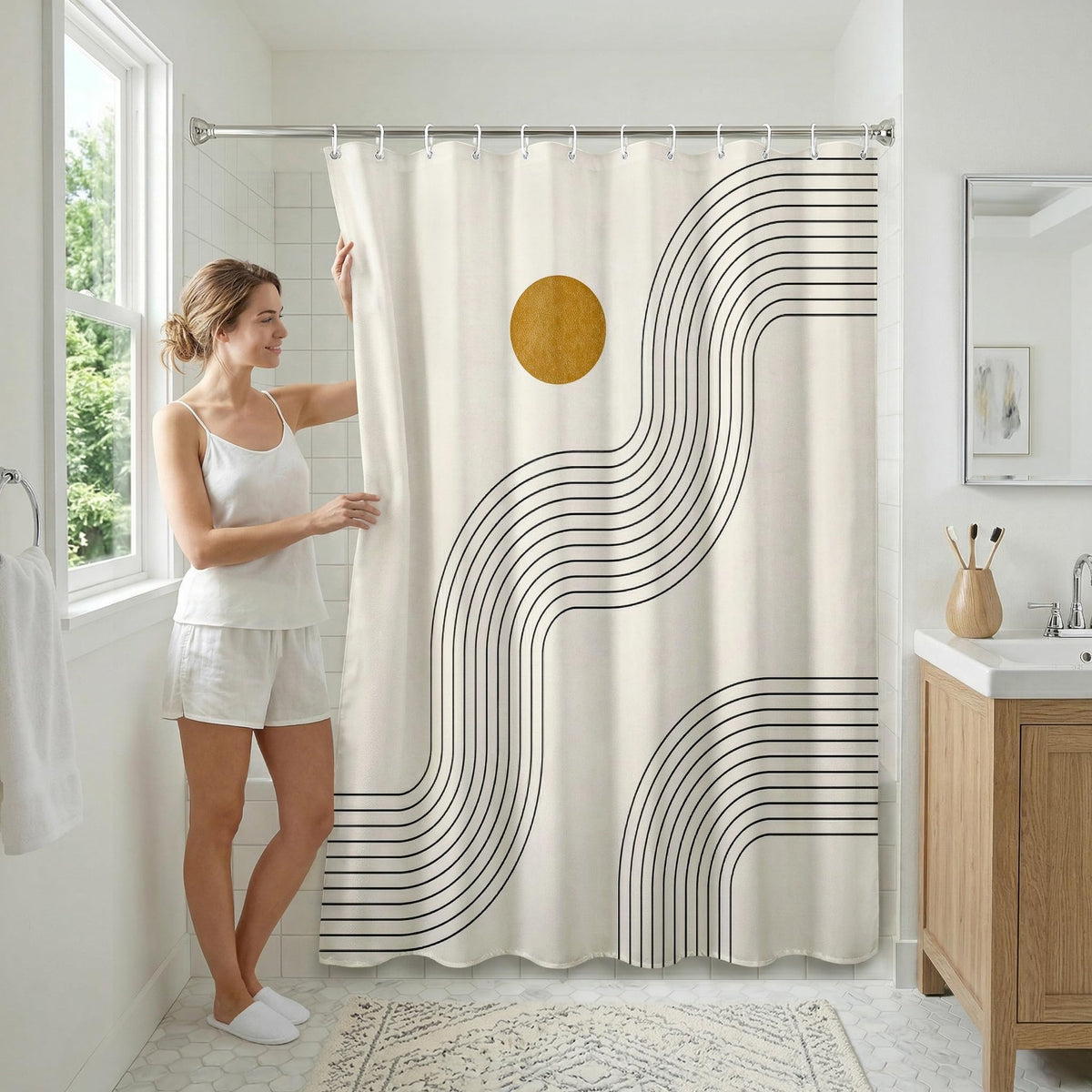 Americanflat 71x74 Boho Shower Curtain - 100% Polyester Shower Curtain with 12 Hooks - Shower Curtains for Bathroom - image 5