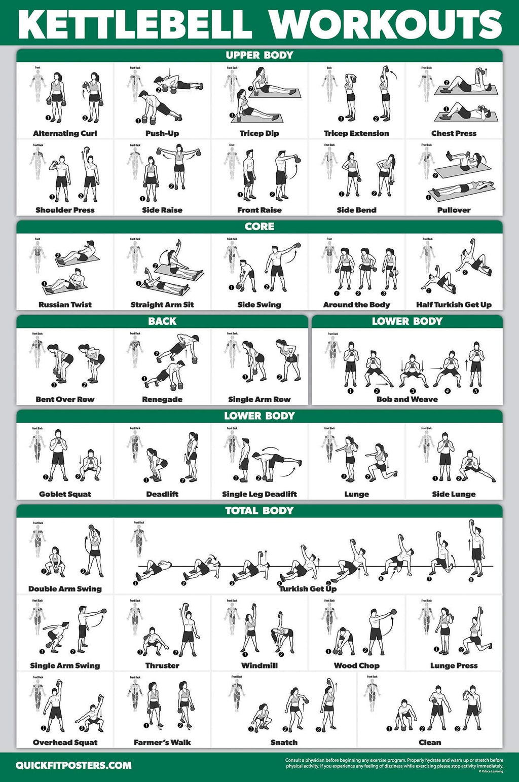 Palace Learning 16 Pack Exercise Poster Set – Laminated Home Gym Charts