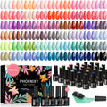 Phoenixy 60 Pcs Gel Nail Polish Set - 54 Colors with Matte & Glossy Top Coat