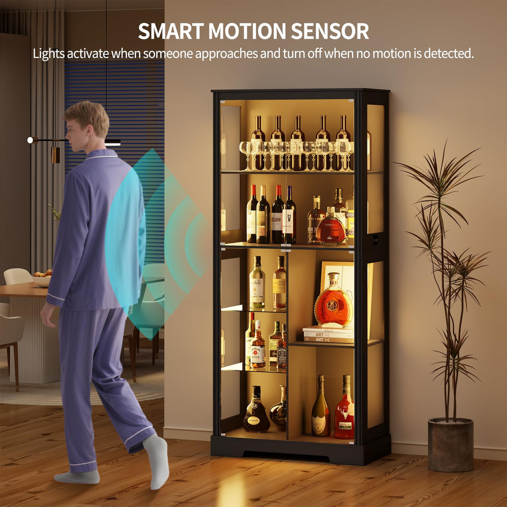 5-Tier Glass Display Cabinets with 3-Color Lighting, Lock & Human Sensor - image 4