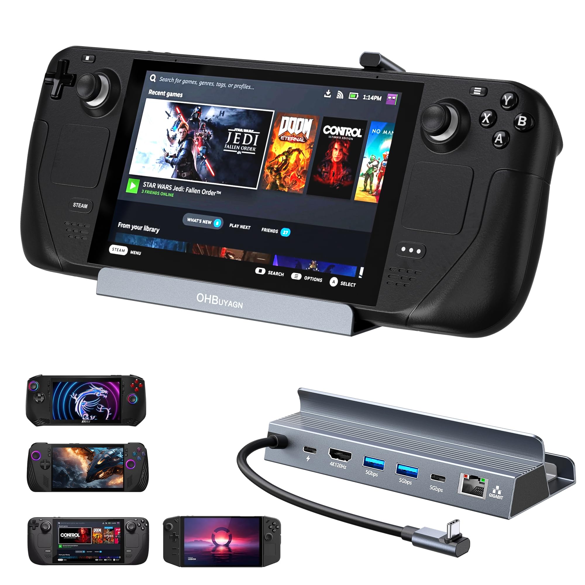 OHBUYAGN 6-in-1 Steam Deck Docking Station | 4K@120Hz HDMI 2.1 & 100W PD
