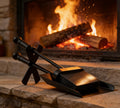 Kingson Black Steel Fireplace Shovel and Brush Set with Stand - 38cm