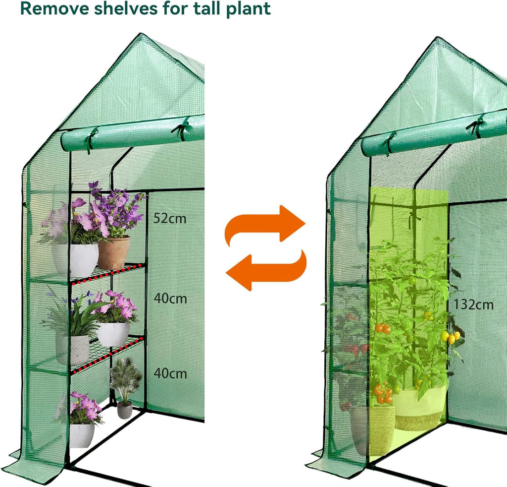 Grandhom Walk-In Greenhouse - 3-Tier 6 Shelves PE Cover 143x73x195cm