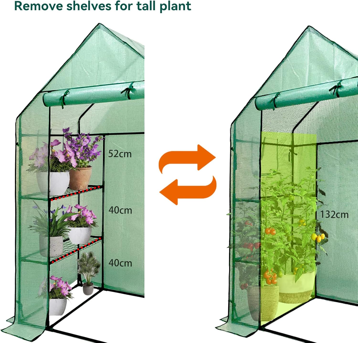 Grandhom Walk-In Greenhouse - 3-Tier 6 Shelves PE Cover 143x73x195cm