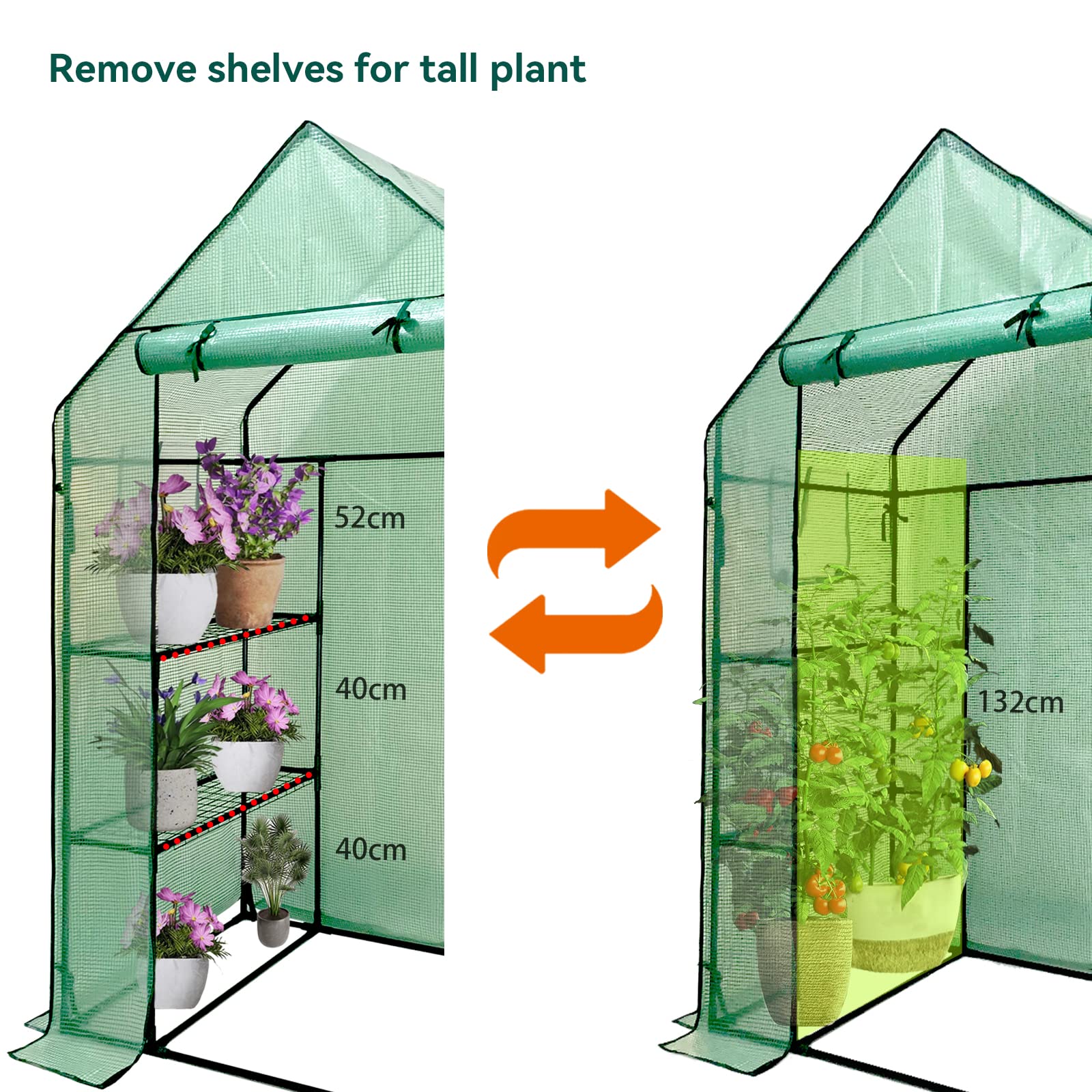 Grandhom Walk-In Greenhouse - 3 Tiers 6 Shelves with Durable PE Cover