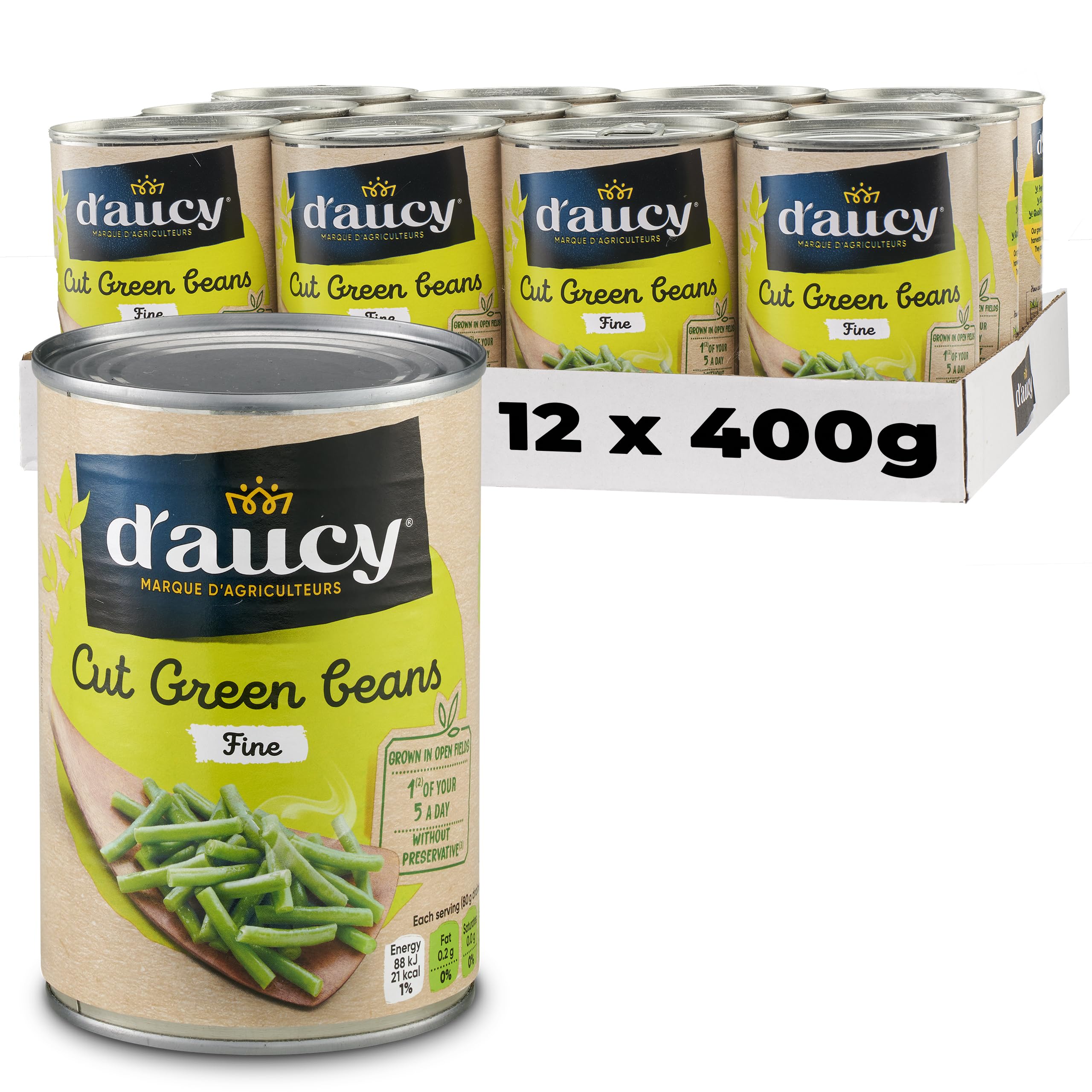 D'aucy Fine Cut Green Beans - 400g Canned Vegetables (Pack of 12)