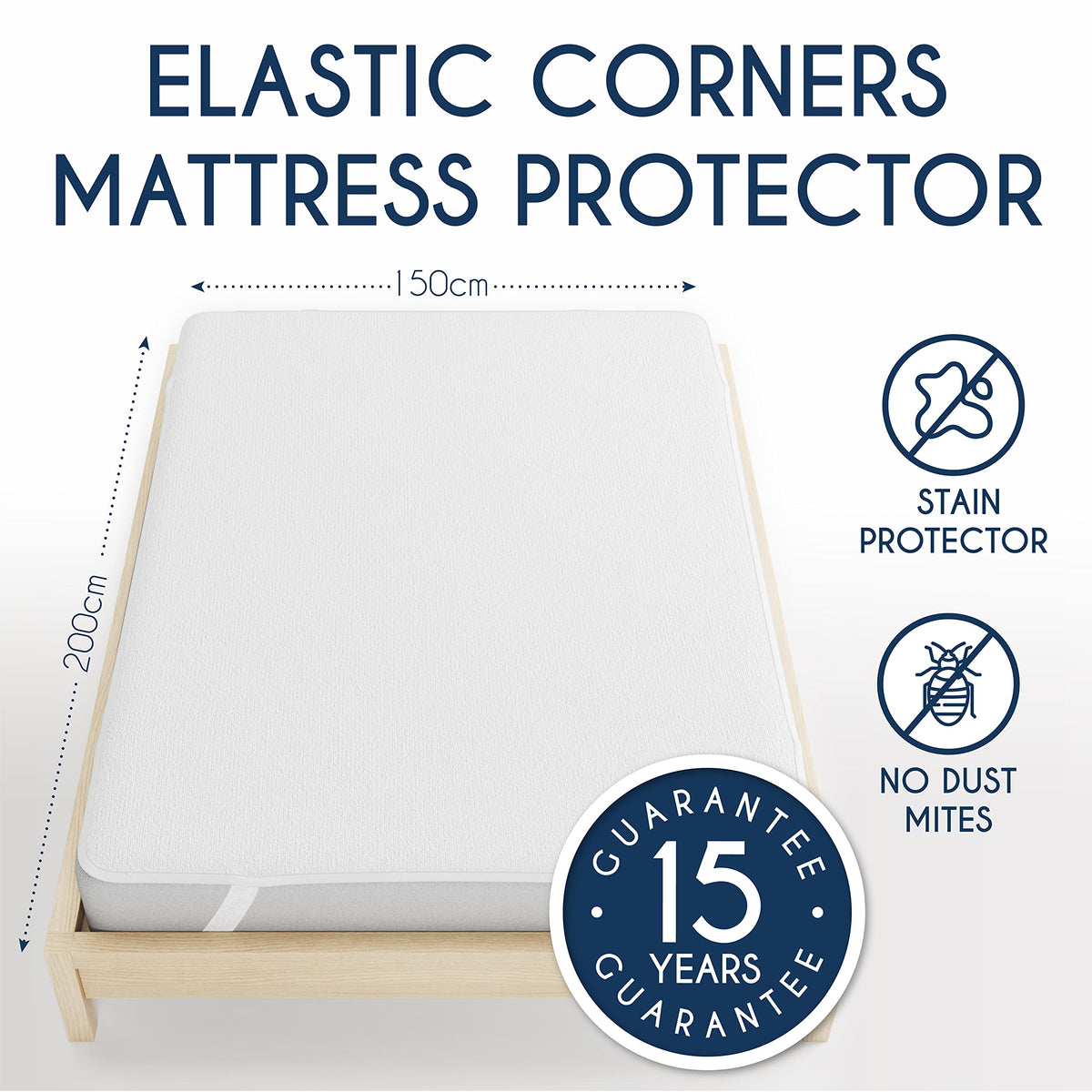 Dreamzie Mattress Protector Waterproof with 4 Elastic Corners - Made in EU - OEKO-TEX® Certified - For Mattress Double Bed 150 x 200 cm - image 2