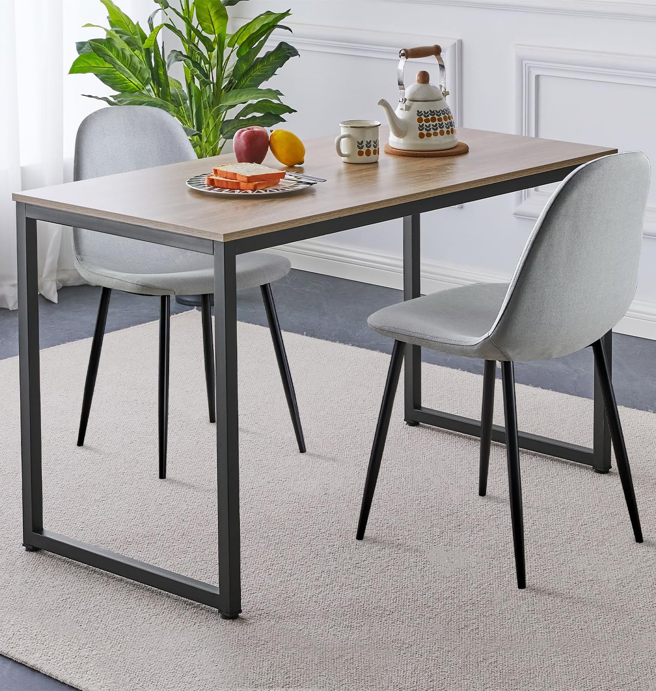 Hallowood Kempley 2 Seater Dining Set – Grey Fabric & Black Metal