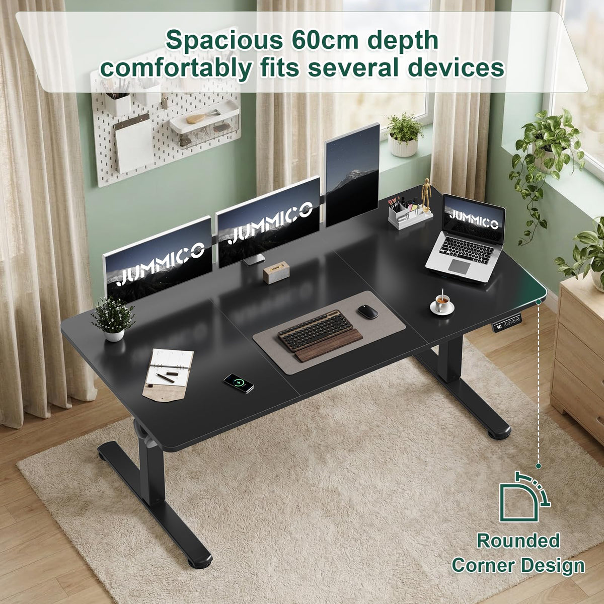 JUMMICO Electric Standing Desk 140 x 60 cm Home Office Height Adjustable Desk, Computer Lift Table with Smart Panel