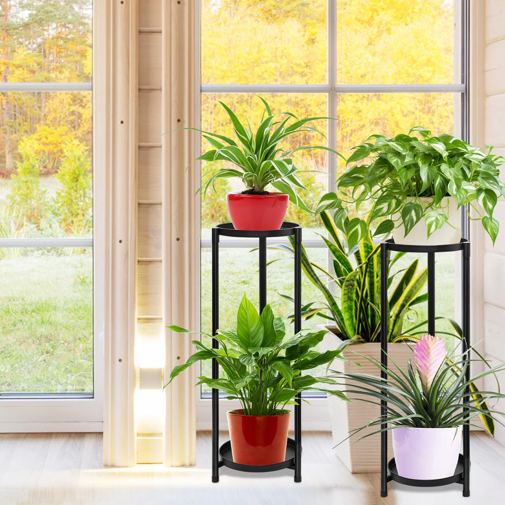 KHayRovies 2-Tier Tall Metal Plant Stand | 2-Pack Black Corner Flower Rack